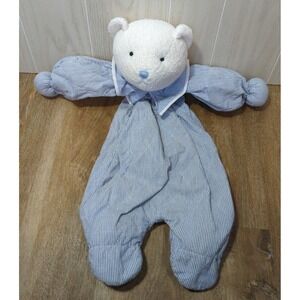 Baby Guess vintage white teddy bear blue striped pajama bag holder zips hangs